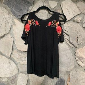 Hollister Black Floral Cold Shoulder Top